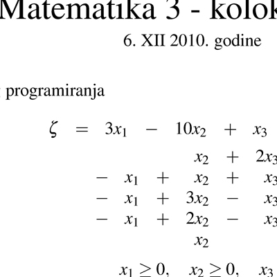 Matematika 3, Mašinski odsek, IV godina, rezultati kolokvijuma od 6. XII 2010.
