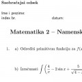 Saobraćajni odsek, Matematika 2, namenska provera znanja iz integrala