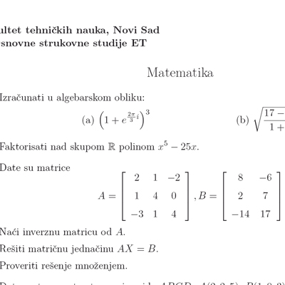 Matematika, OSS ET, rezultati ispita od 16. IV 2015